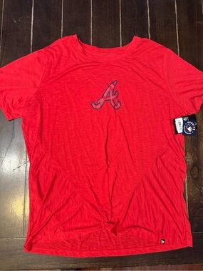 New Era Atlanta Braves Womens 2X Red Twist Front T Shirt NWT MLB Baseball